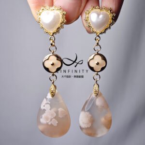 頂級櫻花瑪瑙 心想事成 幸運 招財 大寶石耳環 單品 禮物 獨家