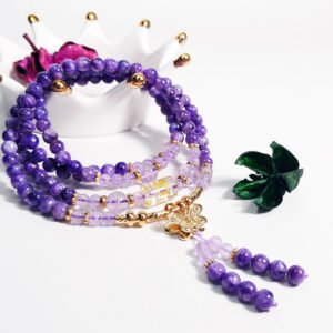 頂級紫龍晶查羅石 薰衣草紫水晶 蝴蝶 108手串 念珠 5.5cm 單品 禮物