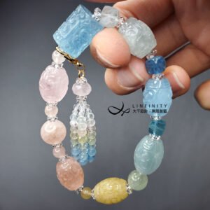 天然 頂級 綠柱石 摩根石 海藍寶 回紋 人緣 流蘇 彩虹 手鍊 單品