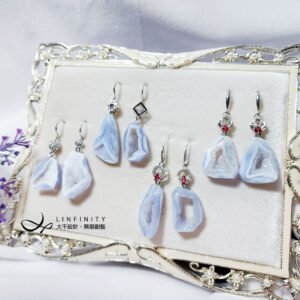 冰藍紋瑪瑙 原礦 小晶洞 招財 不對稱設計 大寶石耳環 單品 禮物