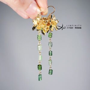 天然 頂級 綠碧璽 長鍊 花 耳環 心輪 能量 開運 桃花 僅此一件 禮物