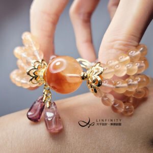 頂級兔毛水晶 粉碧璽 竹節 節節高升 花苞鍊身 手鍊 單品 禮物