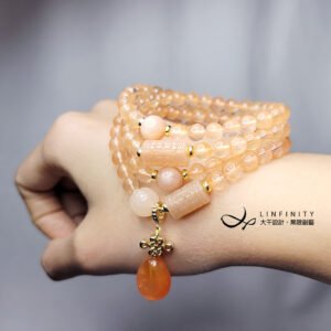 頂級兔毛水晶 橘月光石 回紋 吉祥 富貴 108手串 念珠 6mm 單品 禮物