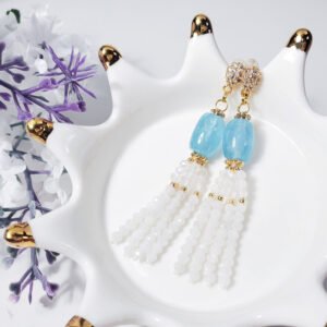 頂級 星光 海藍寶 藍暈 月光石 流蘇 靈性 耳環 開運 僅一件 禮物