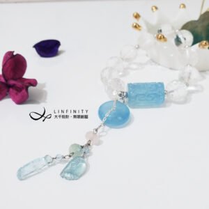 頂級白水晶 海藍寶 回紋 古錢 招財 知足 事業 手鍊 單品 禮物