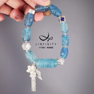 天然頂級海藍寶 回紋 蝴蝶 蓮花 一葉致富 富貴 手鍊 單品 禮物