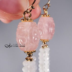 摩根石 粉紅海藍寶 回紋 藍月光石流蘇 吉祥 桃花 耳環 單品 禮物