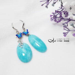 頂級 冰藍 天河石 星光 蛋面 蝴蝶 琺瑯 幸運 大寶石 耳環 單品 禮物