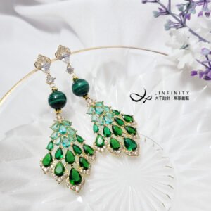 孔雀石 艷綠 萊茵石 水晶 水鑽 琉璃 奢華 幸運 富貴 耳環 單品 禮物