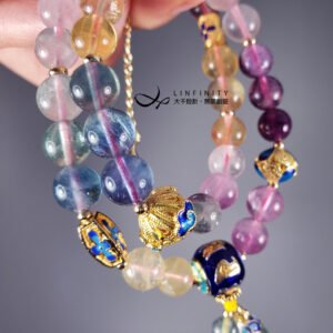 頂級彩虹螢石 黃水晶 琺瑯 六字真言 七脈輪 2圈手鍊 單品 禮物