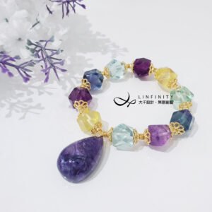 頂級彩虹螢石 紫龍晶 七脈輪 智慧 財富 事業 手鍊 單品 禮物