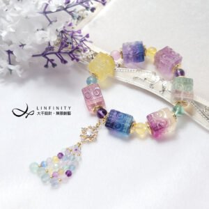 頂級彩虹螢石 回紋 魔方 流蘇 智慧 七脈輪 大寶石手鍊 單品 禮物