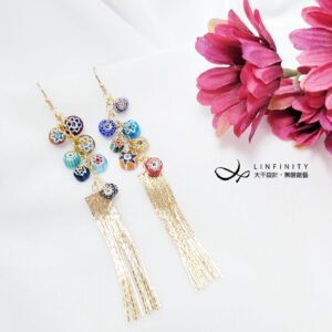 獨家設計 尼泊爾 手工 琉璃珠 彩虹 金流蘇 七脈輪 耳環 僅此一件 禮物