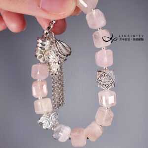 摩根石 粉紅海藍寶 銀 蝴蝶 桃花 人緣 戀愛 甜美 手鍊 單品 禮物