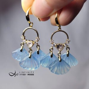 天然 頂級 海藍寶 貝 彩虹 星光 淨體 富貴 招財 勇敢 喉輪 耳環 禮物