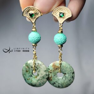 天然 松石 高瓷 回紋 平安扣 古錢 吉祥 扇 智慧 富貴 耳環 單品 禮物