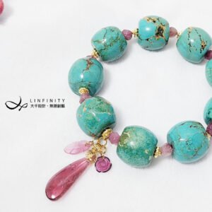 綠松石 土耳其石 鐵線 碧璽 花 水滴 一葉成功 手鍊 單品 禮物