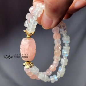 頂級橘摩根石 回紋 藍月光石 富貴 優雅 2股手鍊 單品 禮物