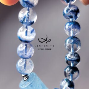 頂級藍幽靈水晶 雪景 聚寶盆 海藍寶 回紋 喉輪 手鍊 單品 禮物