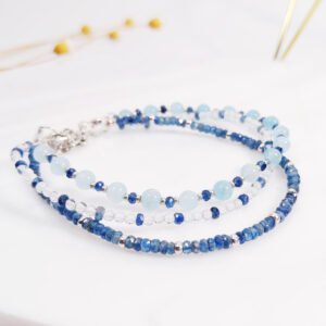 天然 海藍寶 堇青石 事業 喉輪 招財 3圈細手鍊 禮物