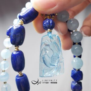 頂級海藍寶 蓮花牌 回紋 青金石 琺瑯 智慧 項鍊 單品 禮物