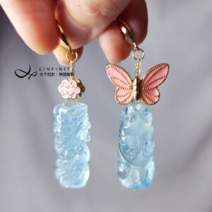 頂級 冰海藍寶 魚躍龍門 花開富貴 琺瑯 蝶 吉祥 智慧 耳環 單品 禮物