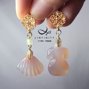 天然 瑪瑙 玉瓍 旗袍 旗開得勝 貝 岫玉 富貴 不對稱 耳環 單品 禮物