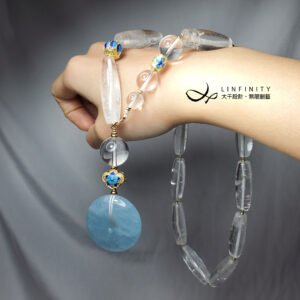 頂級幽靈白水晶 海藍寶 平安扣 琺瑯 大寶石項鍊 單品 禮物