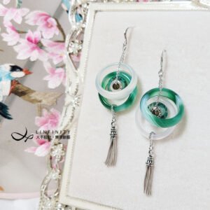 天然 白綠玉瓍 纏絲 戒環 好事成雙 琉璃 流蘇 富貴 耳環 單品 禮物