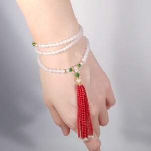 天然頂級冰種白翡翠 紅珊瑚 108手串 念珠 4mm 開運 禮物 收藏