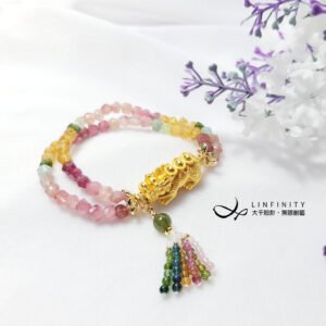 頂級彩虹碧璽 貔貅 三元及第 智慧 事業 招財 手鍊 單品 禮物