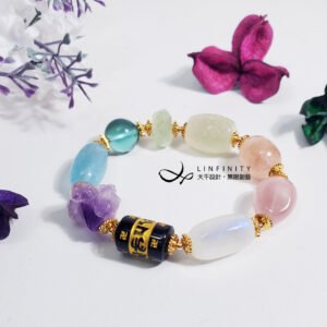 天然頂級寶石多寶釧 六字真言 彩虹 富貴 招財 手鍊 單品 禮物