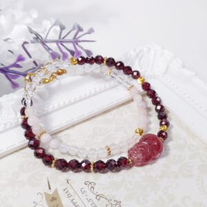 頂級紅石榴 草莓晶貔貅 粉晶 招財 桃花 貴人 2圈手鍊 單品 禮物