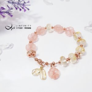 粉晶 黃水晶 幸運草 花 玫瑰金 時尚 人緣 招財 手鍊 禮物