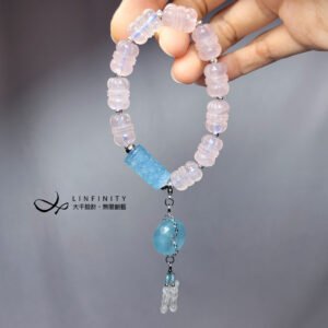 頂級海藍寶回紋 古錢 星光粉晶金剛杵 愛情 勇氣 手鍊 單品 禮物