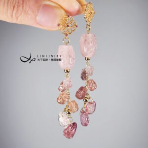 頂級 摩根石 碧璽 回紋 貔貅 如意 富貴 桃花 耳環 僅此一件 禮物