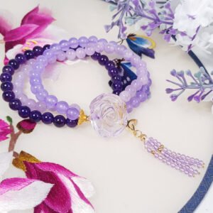 頂級紫水晶 玫瑰 清透 福氣 流蘇 開運 能量 頂輪 手鍊 單品 禮物