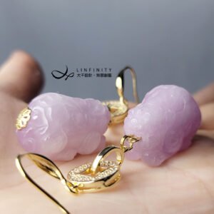 紫鋰輝 孔賽石 貓眼 獬豸 正氣凜然 貔貅 招財 大寶石 耳環 單品 禮物