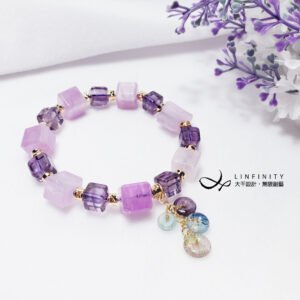 頂級貓眼紫鋰輝 紫黃晶方 碧璽 古錢 招財 智慧 手鍊 單品 禮物