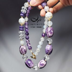 頂級紫龍晶 玫瑰紋 藍月光 白水晶 珍珠母貝 智慧 項鍊 單品 禮物