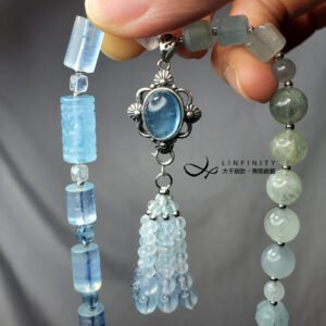 頂級海藍寶 綠柱石 回紋 吉祥 流蘇 智慧 富貴 項鍊 單品 禮物