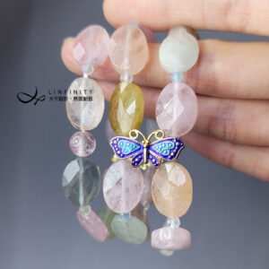 天然 綠柱石 海藍寶 摩根石 琺瑯 蝴蝶 福氣 彩虹 3股 手鍊 單品