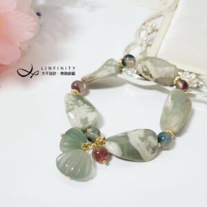 稀有綠櫻花瑪瑙 花瓣形 曲面 碧璽 鹽源 貝 招財 手鍊 單品 禮物