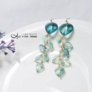 天然 頂級 螢石 心型 流蘇 彩虹寶石 智能之石 智慧 人緣 耳環 禮物