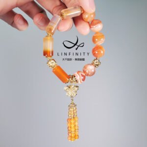 天然頂級纏絲瑪瑙 玉瓍 流蘇 富貴 福氣 金蝴蝶 招財 手鍊 禮物