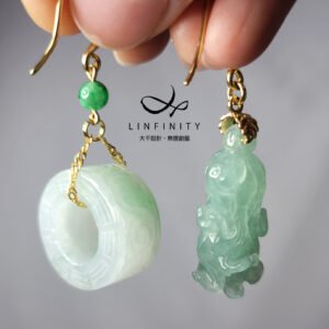 冰糯 翡翠 A貨 飄綠 果綠 古錢 回紋 白菜 招財 不對稱 耳環 單品 禮物