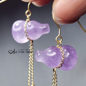 薰衣草紫水晶 葫蘆 福祿 流蘇 智慧 事業成功 頂輪 耳環 禮物