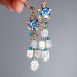 頂級 藍暈 月光石 貔貅 琺瑯 富貴 招財 桃花 耳環 開運 禮物