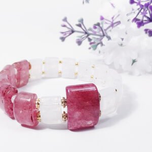 天然 頂級 豔粉 草莓晶 藍月光石 手鍊 開運 能量 情人 桃花 禮物