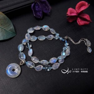 頂級藍月光 彩虹光 古錢 藍拓帕石 海藍寶 2股手鍊 單品 禮物